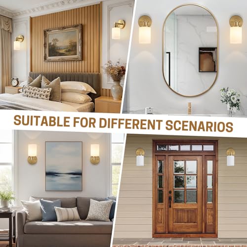 2-Pack, 1-Light Vanity Lights, Brushed Gold Bathroom Light Fixture with Textured Milky White Glass Shade, E26 Modern Vanity Lighting Fixture for Bathroom Wall Sconce - color: Gold, size: 4.7 Inch : 1-Light