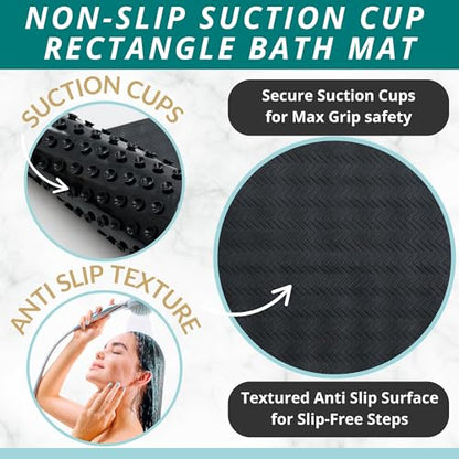 ENKOSI Non Slip Bath Mat for Tub and Shower Floors – Anti Slip Shower Mat with Secure Suction Cup Grip – Soft Black Bathtub Mat for Inside Tubs and Bathroom Shower Stalls (28x16 Black) - color: Black