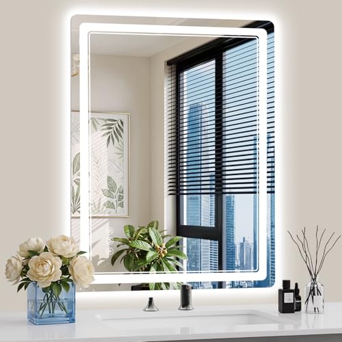 28"x36" LED Bathroom Mirror with Lights, Backlit + Front Lit, Anti-Fog, Lighted Bathroom Mirror for Wall, HD Shatterproof Tempered Glass, Dimmable, Memory Function (Horizontal/Vertical) - size: 36"L x 28"W