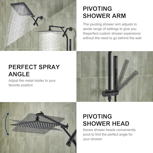 Matte Black 10 Inch All Metal Rain Shower Head with Handheld Spray | High Pressure Rainfall Shower Head wih Adjustable Extension Arm, Dual Showerhead Set with 60" Shower Hose, Square Rainfall - color: Matte Black