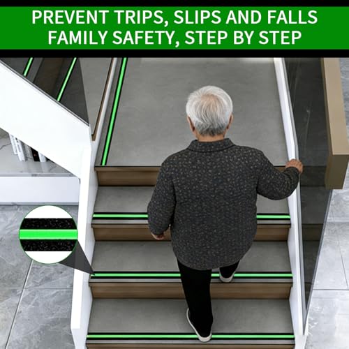 Glow in Dark Anti Slip Tape, 2" x50FT Heavy Duty Waterproof Safety Grip Tape for Stairs, Pool, Bathroom - Black & Glow Stripe Indoor/Outdoor Multi-Purpose Traction Tape - size: 2 Inch x 50 Feet