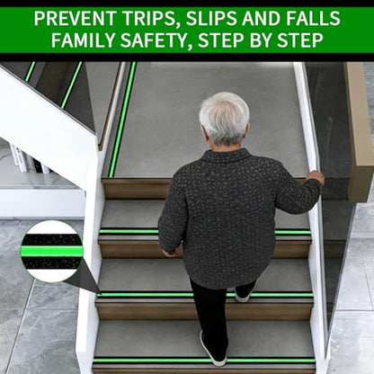 Glow in Dark Anti Slip Tape, 2" x50FT Heavy Duty Waterproof Safety Grip Tape for Stairs, Pool, Bathroom - Black & Glow Stripe Indoor/Outdoor Multi-Purpose Traction Tape - size: 2 Inch x 50 Feet