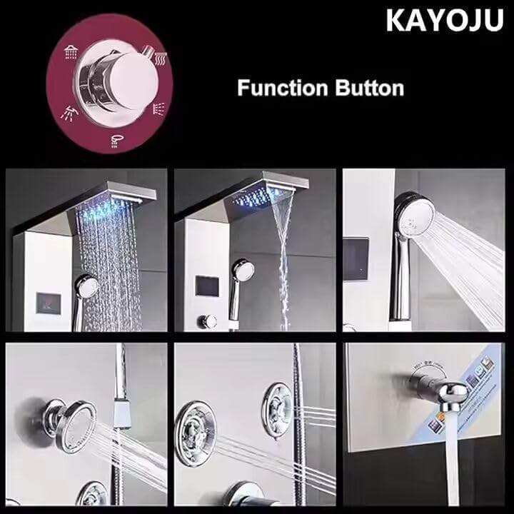 8 in 1 Shower Panel Tower System Stainless Steel 304 Thermostatic System with LED Rainfall, Hot & Cold Water Adjustable, Hand Shower, Body Mist Spray (Chrome Finish)