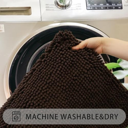 Bathroom Rugs Chenille, Extra Thick and Absorbent, Non-Slip, Machine Washable, Dry Quckily, Soft Cozy Plush, Used Under Shower Bathtub and Sink, Bath Mat Sets Coffee - color: Coffee, size: 16 x 24 inch + 20 x 32 inch (Rectangular)