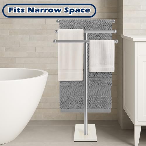 Standing Towel Rack with Marble Base, 3-Tier Free Standing Towel Racks for Bathroom, 40" Height Floor Towel Stand Holder for Bathroom, White - color: White