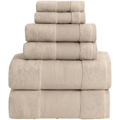 Modern Threads Air Cloud 6-Piece Towel Set - 100% Zero-Twist Cotton, 500 GSM, Quick Dry & Plush, Sand - color: Sand, size: 6 Pcs Towel Set