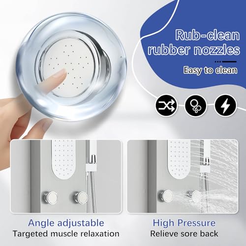 Luxury Shower Tower System with LED Shower Head, 5 Functions Shower Panel Tower System with 4 pcs Body Massage Jets,Stainless Steel Wall Mount Massage Shower Panel Tower System Brushed Nickel - color: Brushed-8125