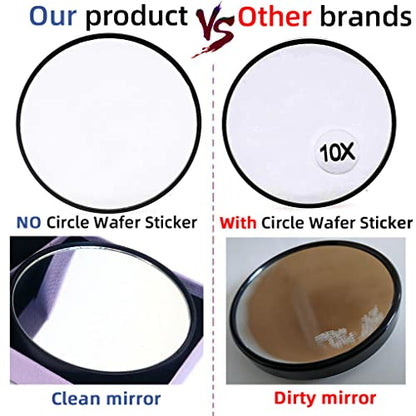 10X Magnifying Makeup Mirror with 1 Tweezers Portable Round Mirror 2 Suction Cups Travel Set for Eyebrow Tweezing Blackhead Blemish Removal Bathroom Magnified Cosmetic Mirror (Diameter 4.3 inches) - size: 4.3"L x 4.3"W