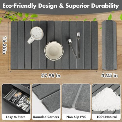 Extra Large Stone Dish Drying Mat for Kitchen Counter, 28"×16" Eco-friendly,Instant Drying Pad,Diatomaceous Earth Water Absorbing Mat, Foldable and Super Absorbent Dish Drying Stone Mat, Dark Gray - color: Dark Gray