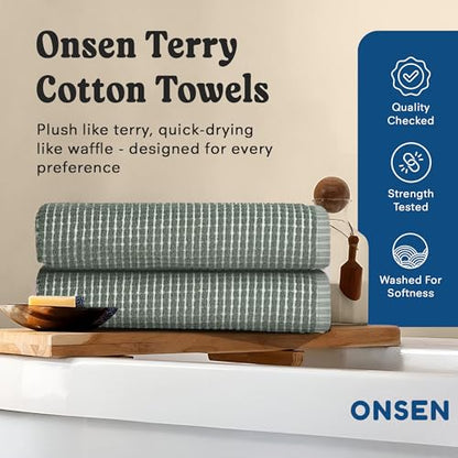 ONSEN Sculpted Terry Bath Towels, 100% American Cotton, Quick Dry Lint Free, Lightweight Absorbent Bath Towel Set with Hanging Loop, 28x55 in (Spruce, 2X Bath Towel) - color: Spruce, size: 2X Bath Towel