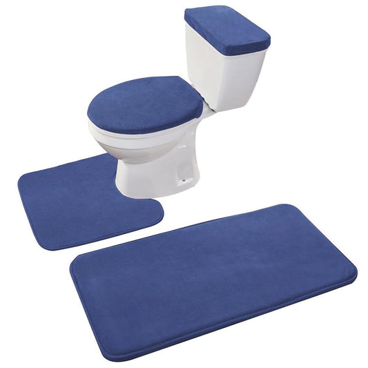 Madeals Memory Foam Bathroom Toilet Rug Set 4 Piece with Toilet Lid Cover and Tank Covers Navy Blue - color: Navy Blue
