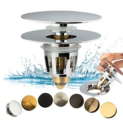 Universal Bathroom Sink Drain Stopper, Fits Most Pop-Up Drains for Vessel Sink Lavatory Vanity, Sink Drain Strainer with Detachable Hair Catcher, Tested by Plumber in US (Chrome Plated) - color: Chrome Plated