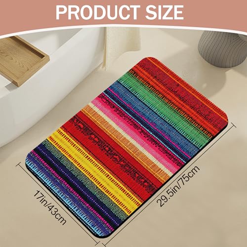 Mexican Bathroom Rugs,Bath Mats for Bathroom,Ethnic Stripes Rainbow Low Pile Absorbent Bath Mat,Rubber Backing Non Slip Washable Thin Quick Dry Door Mat 17x29.5 Inch - color: Mexican,ethnic Stripes Rainbow