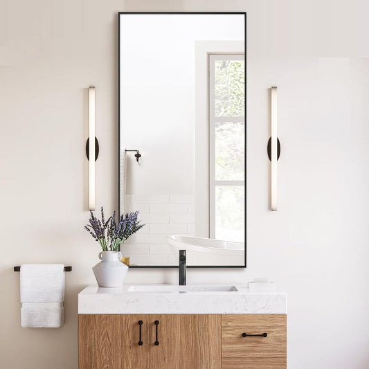 LEDLUX 20x40 Inch Black Bathroom Mirror, Copper-Free Mirror, Aluminum Alloy Frame Vanity Mirror, Rectangle Wall Mounted Mirror for Bedroom/Living Room/Porch Horizontal or Vertical - color: Black, size: 20"L x 40"W