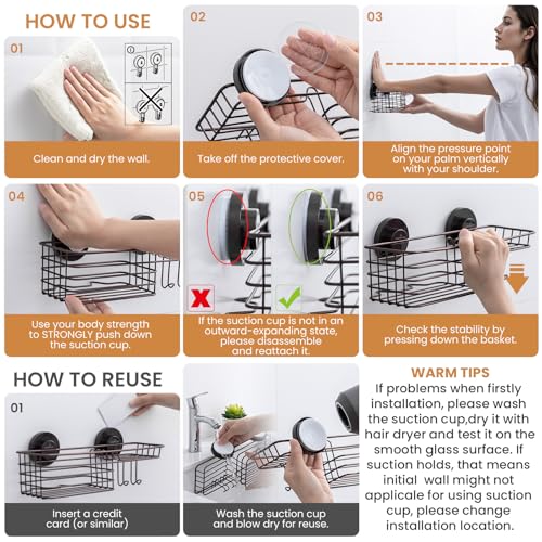 Shower Caddy Suction Cup, 2 Pack Shelves for Inside with Hooks | Brown Shower Storage, Rustproof Meatl Bathroom Basket, Soap Holder, NO-Drilling Shower Holder - color: 2 X Brown