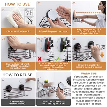 Shower Caddy Suction Cup, 2 Pack Shelves for Inside with Hooks | Brown Shower Storage, Rustproof Meatl Bathroom Basket, Soap Holder, NO-Drilling Shower Holder - color: 2 X Brown