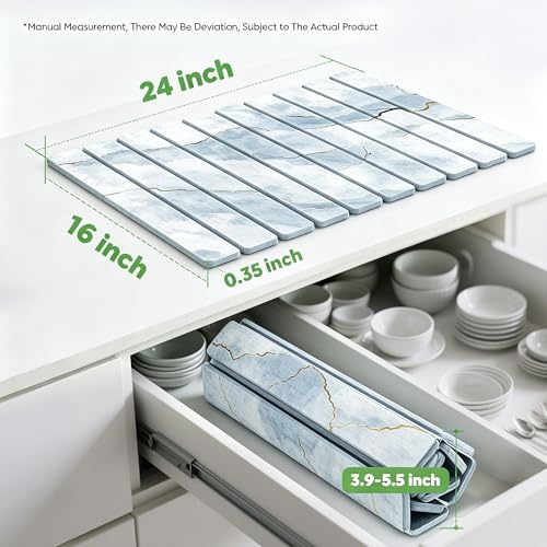 Stone Drying Mat for Kitchen Counter, Quick Diatomaceous Earth Mats for Dishes, 24"L x 16" W Super Absorbent Fast-Drying Collapsible Countertop Stone Mat (Marble White-09, 24" x 16") - color: Marble White-09