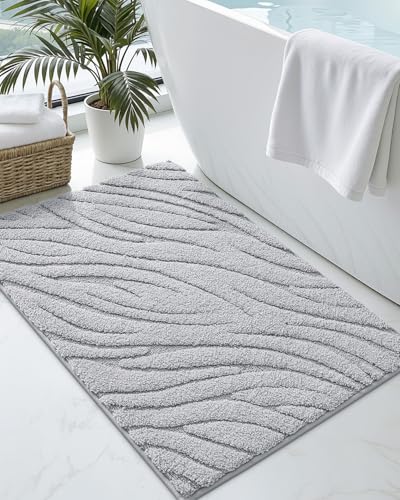 DEXI Bathroom Rugs 43x24, Extra Soft Absorbent Bath Mat, Non Slip Bathmat for Bathroom Floor, Machine Washable Rugs for Shower Floor, Light Grey - color: Light Grey-wave, size: 43" X 24" (Rectangular)