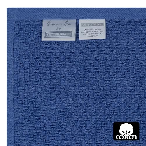 COTTON CRAFT Euro Spa Waffle Weave Bath Towels - Set of 4 Blue Towels | Pure 100% Ringspun Cotton Oversized Luxurious Towel Set - Soft Plush Super Absorbent Low Lint Quick Dry - 30 x 56 inches - color: Blue, size: 4 Pack Bath Towel