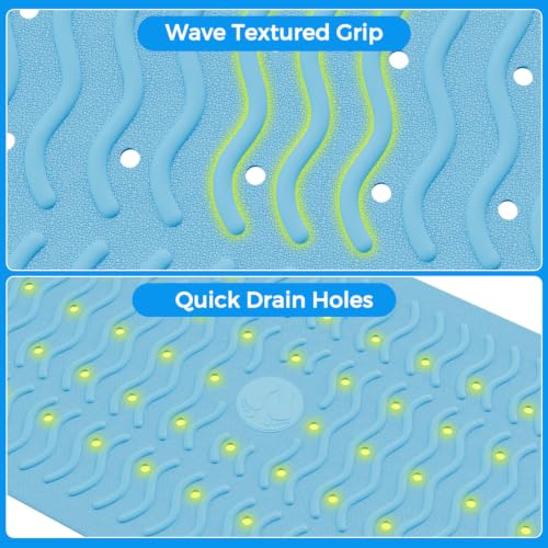 Non Slip Bathtub Mat & Shower Mat, 31x15 Anti Slip Bath Mat for Tub, Soft TPE Anti-Skid Bathroom Mat with 194 Suction Cups & Drain Holes, Wave-Textured Grip, Machine Washable (Light Blue) - color: Light Blue