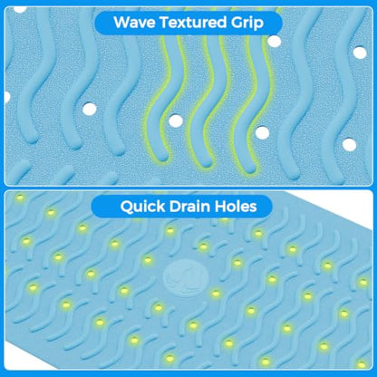 Non Slip Bathtub Mat & Shower Mat, 31x15 Anti Slip Bath Mat for Tub, Soft TPE Anti-Skid Bathroom Mat with 194 Suction Cups & Drain Holes, Wave-Textured Grip, Machine Washable (Light Blue) - color: Light Blue