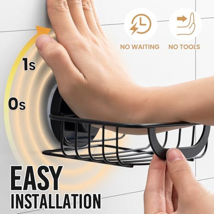 Soap Holder, Soap Dish for Shower, Suction Cup Bar Soap Holder | Soap Bar Holder for Shower, Wall Mounted Self Draining, NO Drill Sponge Holder for Bathroom, Bathtub Kitchen Sink, Blcak - style: 1 tier Black