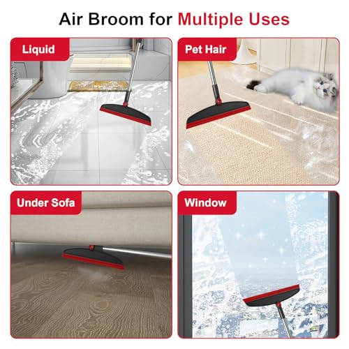 Broom and Dustpan Combo Set, 51" Long Handle with Silicone Squeegee | Wet & Dry Cleaning for Pet Areas, Built-in Comb Dustpan, Foldable Space-Saving Storage, Multi-Surface Floor Cleaning - color: Red