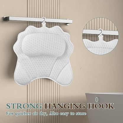 Bath Pillow RUVINCE Ergonomic Luxury Bathtub Pillow with Head,Neck, Shoulder and Back Support, 4D Bath Pillows for tub with 6 Powerful Suction Cups, Fits All Bathtub - color: White