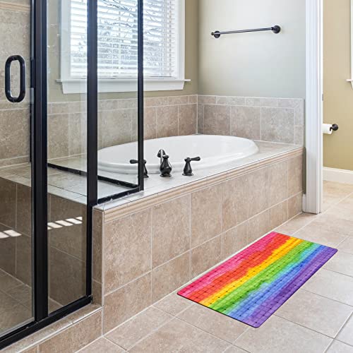 FCZ Bath Tub Mat Non Slip Shower Mat Watercolor Rainbow Tie Dye 26.8x15 inches Rectangular PVC Mat with Suction Cups Drain Holes Machine Washable - color: Watercolor Rainbow Tie Dye