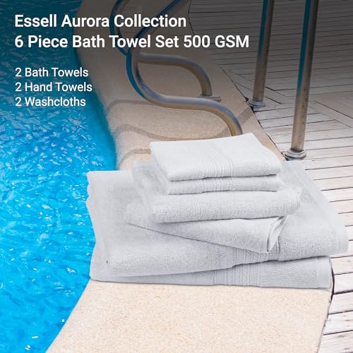 ESSELL 24/7 6 Piece Bath Towel Set, 100% Cotton Towel Set, Durable, Quick Drying & Lightweight Bathroom Towels, 2 Bath Towels, 2 Hand Towels, 2 Washcloths - Grey - color: Grey