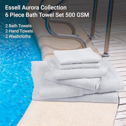 ESSELL 24/7 6 Piece Bath Towel Set, 100% Cotton Towel Set, Durable, Quick Drying & Lightweight Bathroom Towels, 2 Bath Towels, 2 Hand Towels, 2 Washcloths - Grey - color: Grey