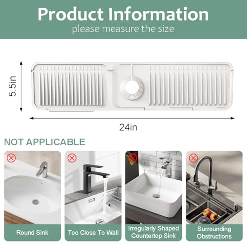 24 Inch Upgraded Draining Mat Folding faucet Mat for Bathroom Sink Splash Guard 7° Slope with Button Lock Water Draining Pad for Kitchen Bathroom Bar(Beige) - color: Beige