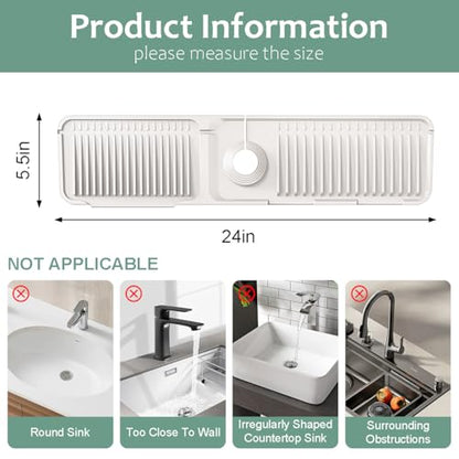 24 Inch Upgraded Draining Mat Folding faucet Mat for Bathroom Sink Splash Guard 7° Slope with Button Lock Water Draining Pad for Kitchen Bathroom Bar(Beige) - color: Beige