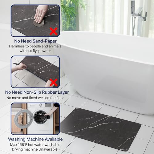 Aureo Super Absorbent Diatomaceous Bath Mat, Quick Dry, Soft Non-Slip Rug for Bathroom, Kitchen, Entryway, Easy Clean, Marble Design, 27.55" x 15.74", Black - color: Black
