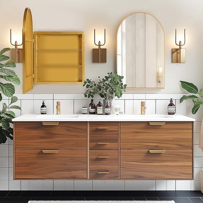 sogesfurniture Recessed Bathroom Medicine Cabinet, 36"x24", Arched, Wall Cabinet with Beveled Mirror, Aluminum Frame, Gold - color: Gold-arched, size: 24x36 inch