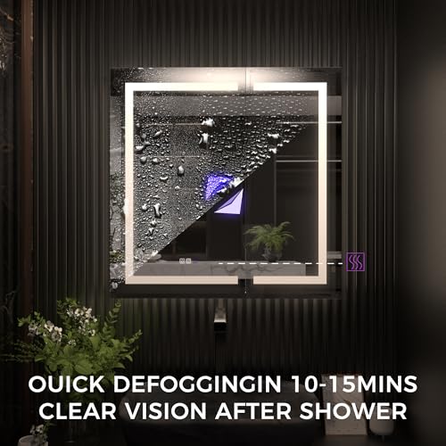 Luxury 36" Wall-Mounted LED Bathroom Medicine Cabinet, Outlets, Anti-Fog | Surface-Mount/Recessed, Double-Sided Mirror Cabinet, 3 Color Temp, DTC Silent-Close Hinges, Adjustable Tempered Glass Shelfs - size: 36"W x 36"H