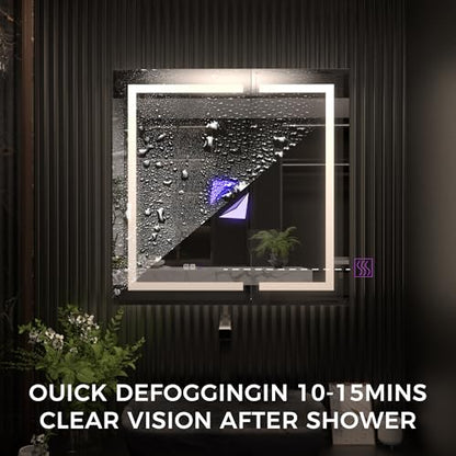 Luxury 36" Wall-Mounted LED Bathroom Medicine Cabinet, Outlets, Anti-Fog | Surface-Mount/Recessed, Double-Sided Mirror Cabinet, 3 Color Temp, DTC Silent-Close Hinges, Adjustable Tempered Glass Shelfs - size: 36"W x 36"H