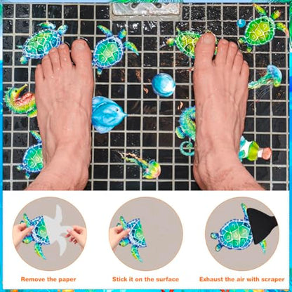 20 Pcs Non Slip Bathtub Stickers Submarine Sea Creature Anti Slip Decals Adhesive Turtle Fish Jellyfish Bathtub Appliques with Scraper for Shower and Bath(Color C) - color: Color C