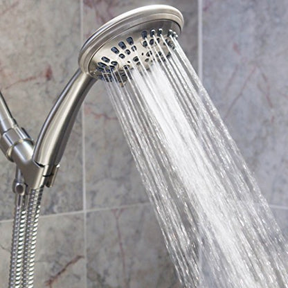 Aqua Elegante Luxury Handheld Shower Head - 2.5 GPM - Brushed Nickel | 6 Function High Pressure Hand Held Showerhead for Low Water Flow with Self-Clean Nozzles, Easy Install Replacement Sprayer - color: Brushed Nickel, size: 2.5 GPM