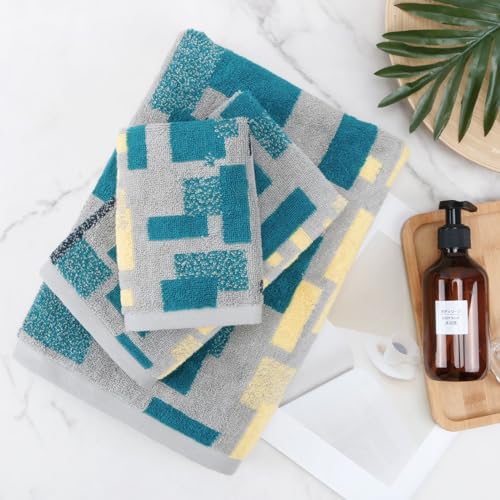 SEMAXE 18-Piece Cotton Bath Towel Set for Bathroom, Geometric Pattern | Stock-up towel set for family bathrooms, guest baths, multi-bath homes, and wash-day rotation, OEKO-TEX certified, easy care - color: C01: Colorful - Checkered