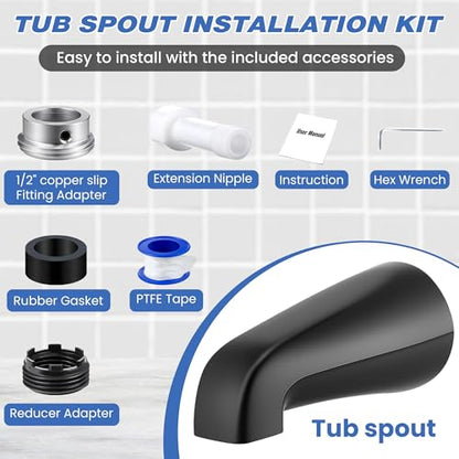 Dreyoo Tub Spout (Universal Fits 1/2" Copper Pipe, 1/2" IPS and 3/4" IPS), Bathroom Bathtub Faucet with Adapters and Hex Wrench(Matte Black,Without Diverter) - color: Matte Black, style: Without Diverter