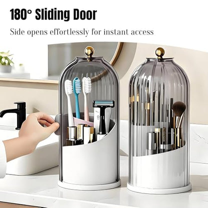 JEESA Dustproof Toothbrush Holder with Cover, Grey/White | 360° Rotating, 180° Sliding Lid, 3 Slots, Toothbrush Organizer, for Bathroom Countertop - color: Grey/White