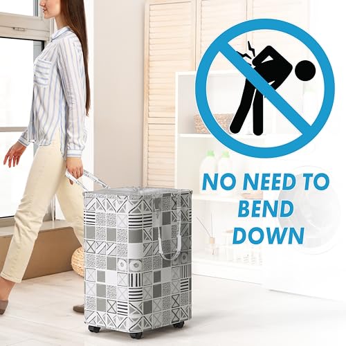 Simple Houseware Large 82L Laundry Basket with Wheels and Handles, Gray | Collapsible Waterproof Hamper with Mesh Cover - color: Gray