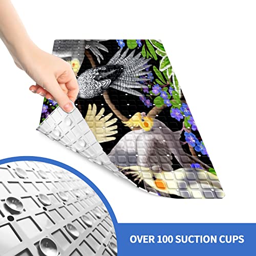 Bath Tub Mat Non Slip Shower Mat Cockatiel Parrots Budgie Extra Long Bathtub Mat 26.8x15 inches Bathroom Bath Mat with Suction Cups Drain Holes Machine Washable - color: Cockatiel Parrots Budgie