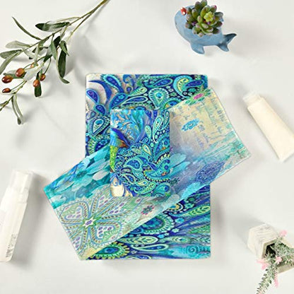 ALAZA Towels Set of 3 Peacock Hand Towel Bath Towel Washcloth Soft Thin Face Guest Towel Kitchen Tea Dish Towels Bathroom Decorations Housewarming Gifts - color: Multi07