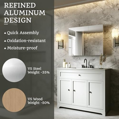 30 x 24 in Medicine Cabinet with Mirror and Side Panels, Silver | Surface or Recessed Medicine Cabinet Mirror with Storage, Adjustable Shelves, Aluminum Alloy Frame, Assembly Required - size: 30''x24''