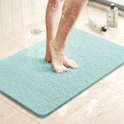 LuxStep Shower Mat Bathtub Mat Non-Slip Bath Mat with Drain, Quick Drying | 24x16 inch PVC Loofah Bathmat for Tub,Shower,Bathroom (Phthalate Free, Green) - color: Green, size: 24" x 16"
