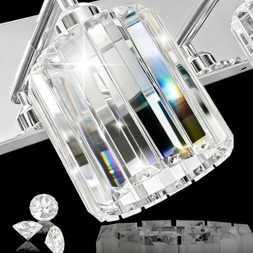Brushed Chrome Crystal Bathroom Vanity Light, 3-Light Modern Bathroom Lighting Fixtures Over Mirror,Chrome Wall Sconce Light Fixtures with Round Shade - color: Chrome-Round Shade, size: 3-LIGHT