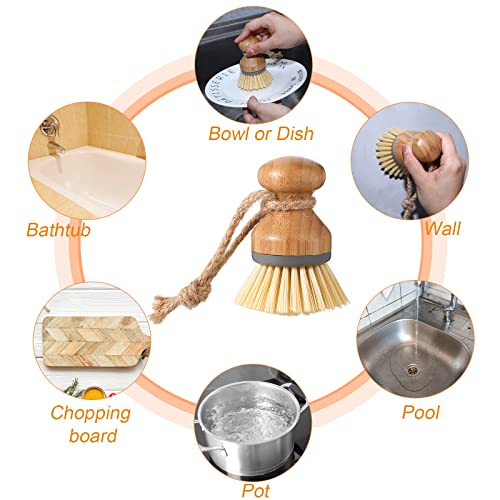 Zopeal 4 Pcs Kitchen Soap Dispenser Set with Bamboo Tray and Dish Brush Plastic Soap Dispenser Set with Waterproof Labels for Hand Dish Lotion(Brown) - color: Brown