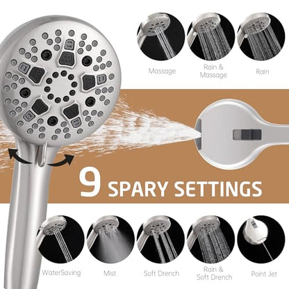 KES 30-Inch Shower Slide Bar with High Pressure 9 Functions Adjustable Handheld Shower Head & 59-Inch Hose, Built-in Power Wash to Clean Tub Tile & Pet, Wall Mount Brushed Finish 18/8 Stainless Steel - color: Brushed Nickel